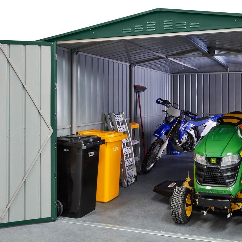 Adley 10' x 19' Dual Door Metal Workshop Garage - Green | Sheds.co.uk