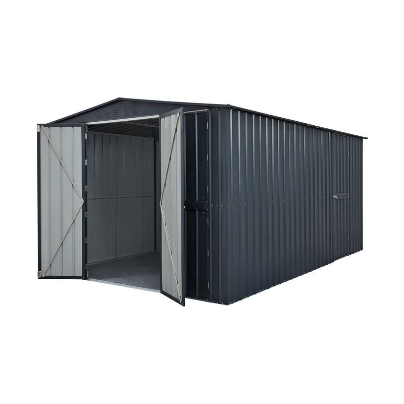 Adley 10' x 19' Dual Door Metal Workshop Garage - Grey | Sheds.co.uk