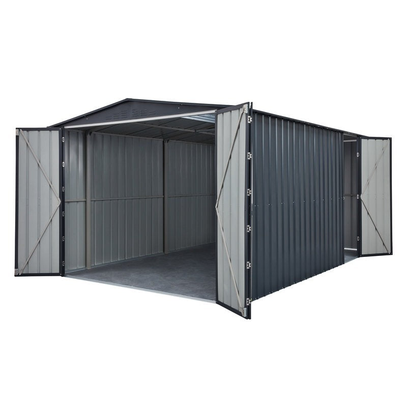 Adley 10' x 19' Dual Door Metal Workshop Garage - Grey | Sheds.co.uk