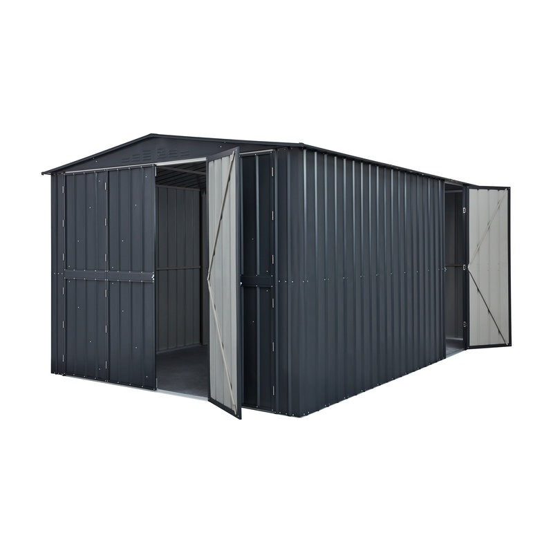 Adley 10' x 19' Dual Door Metal Workshop Garage - Grey | Sheds.co.uk
