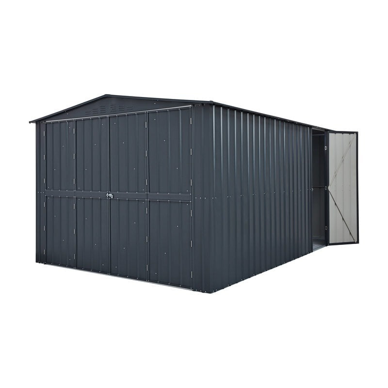Adley 10' x 19' Dual Door Metal Workshop Garage - Grey | Sheds.co.uk