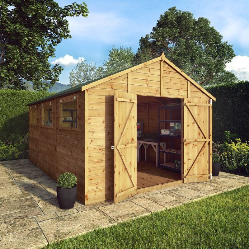 Adley 10' x 15' Premium Double Door Shiplap Modular Apex Workshop | Sheds.co.uk