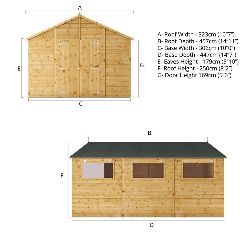 Adley 10' x 15' Premium Double Door Shiplap Modular Apex Workshop