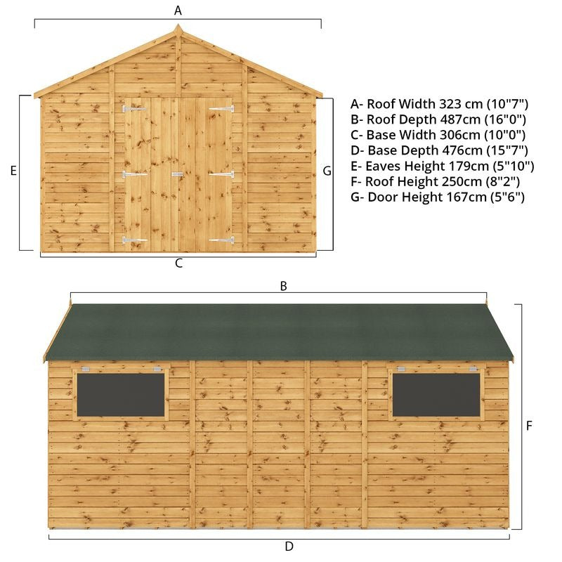 Adley 10' x 16' Premium Double Door Shiplap Modular Apex Workshop | Sheds.co.uk