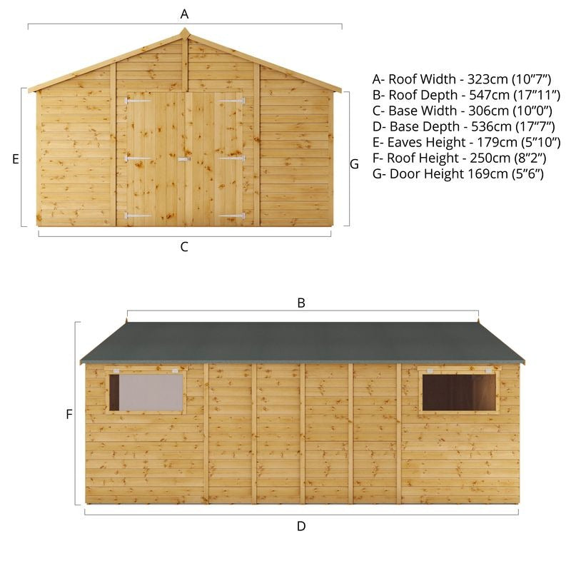 Adley 10' x 18' Premium Double Door Shiplap Modular Apex Workshop | Sheds.co.uk