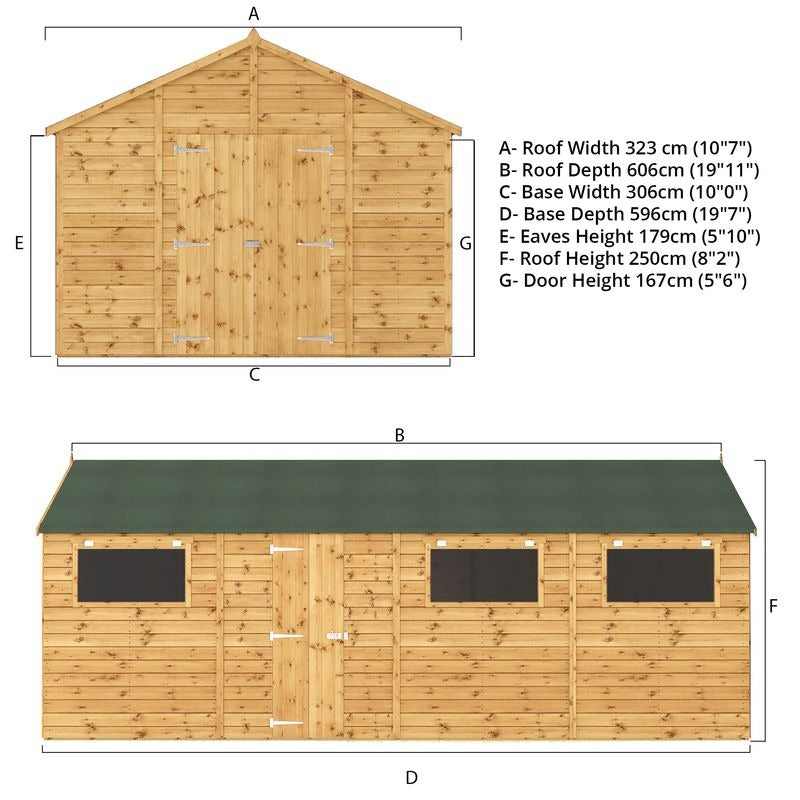 Adley 10' x 20' Premium Double Door Shiplap Modular Apex Workshop | Sheds.co.uk