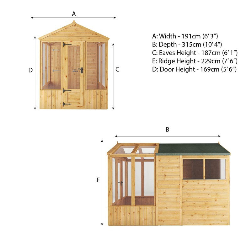 Adley 10' x 6' Lumberjack Premium Combi Wooden Greenhouse Shed | Sheds.co.uk