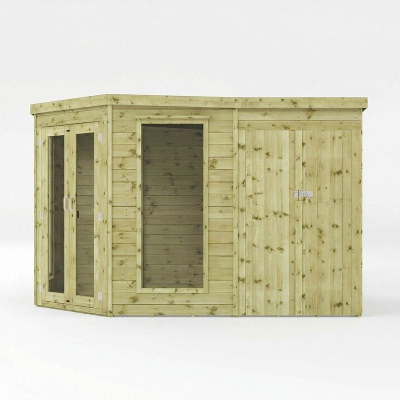 Adley 11' x 7' Chelsea Deluxe Corner Summer House With Side Shed | Sheds.co.uk