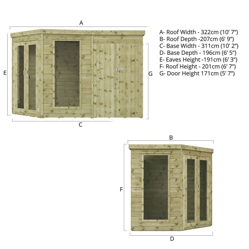 Adley 11' x 7' Chelsea Deluxe Corner Summer House With Side Shed