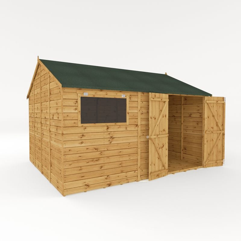 Adley 12' x 10' Premium Double Door Shiplap Modular Reverse Apex Workshop | Sheds.co.uk