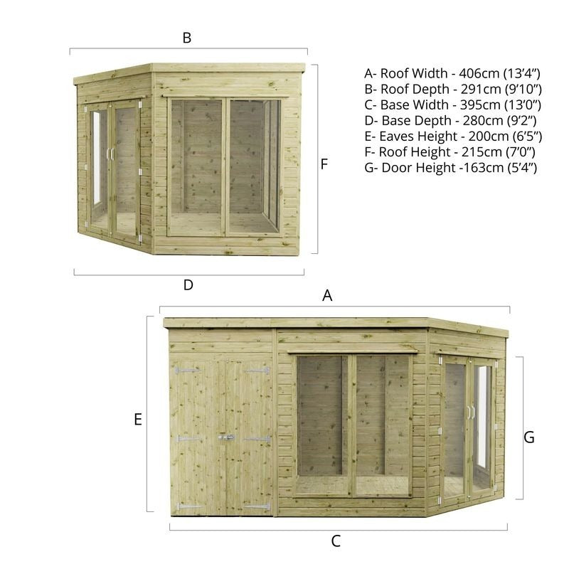 Adley 13' x 9' Chelsea Deluxe Corner Summer House With Side Shed