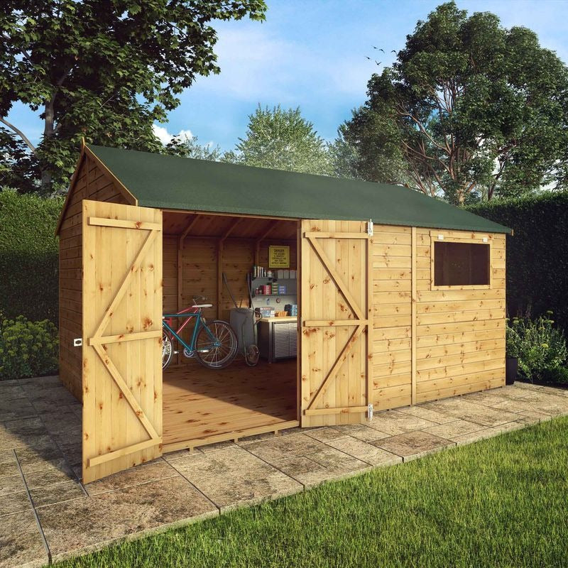 Adley 14' x 10' Premium Double Door Shiplap Modular Reverse Apex Workshop | Sheds.co.uk