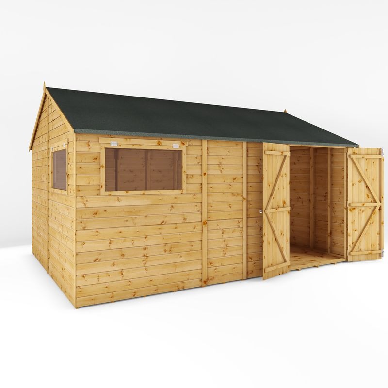 Adley 14' x 10' Premium Double Door Shiplap Modular Reverse Apex Workshop | Sheds.co.uk