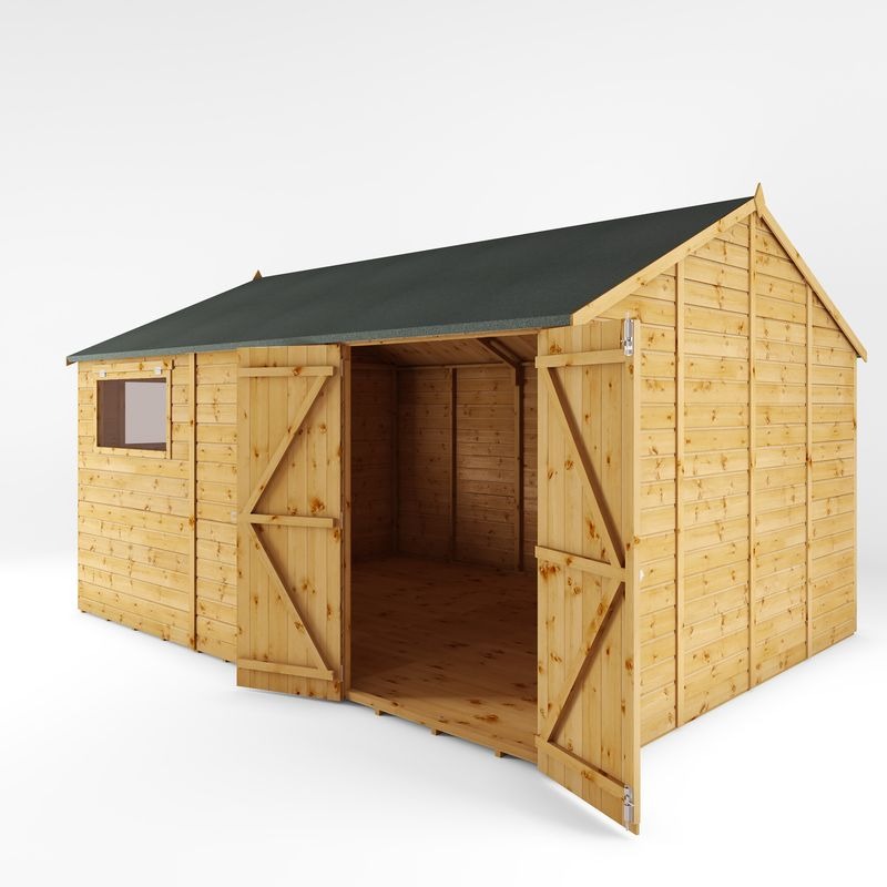 Adley 14' x 10' Premium Double Door Shiplap Modular Reverse Apex Workshop | Sheds.co.uk