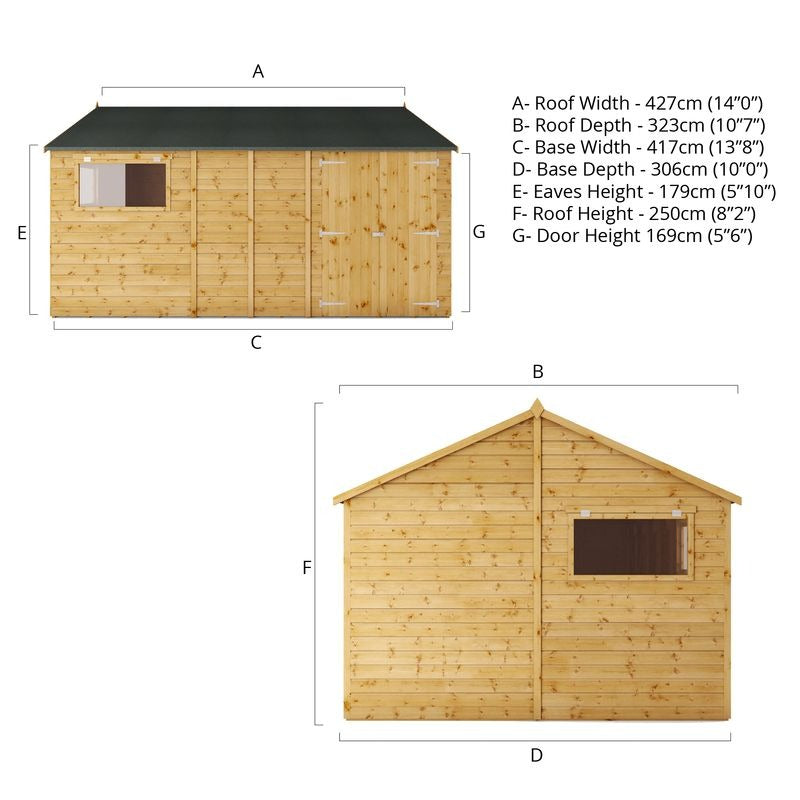 Adley 14' x 10' Premium Double Door Shiplap Modular Reverse Apex Workshop
