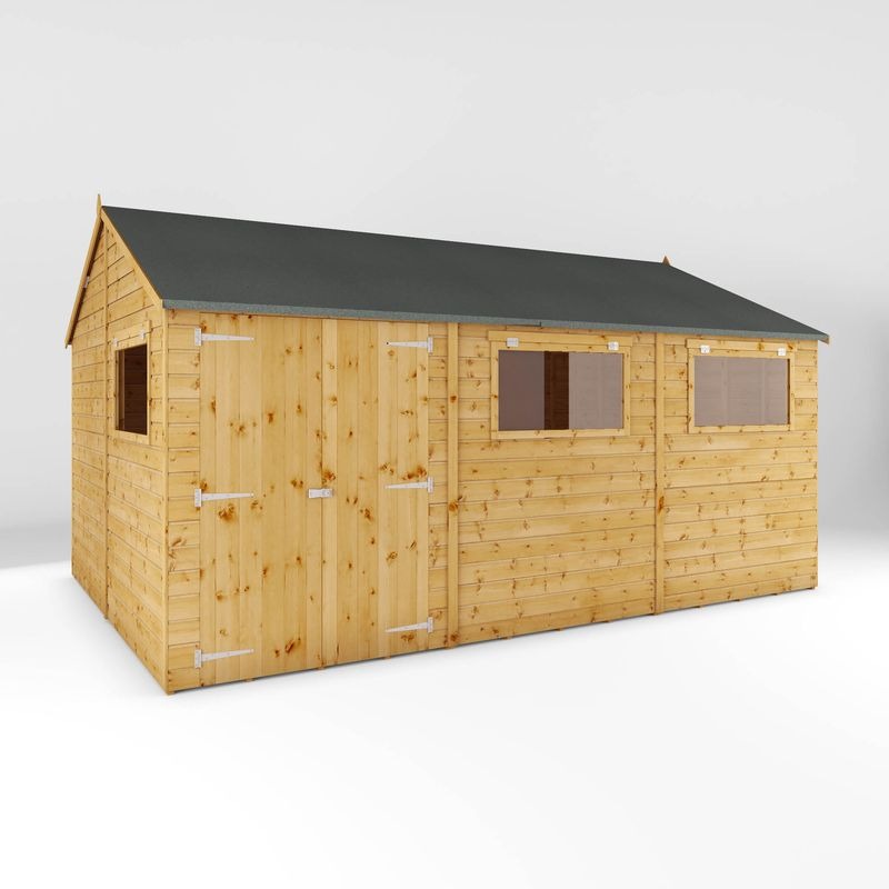 Adley 15' x 10' Premium Double Door Shiplap Modular Reverse Apex Workshop | Sheds.co.uk