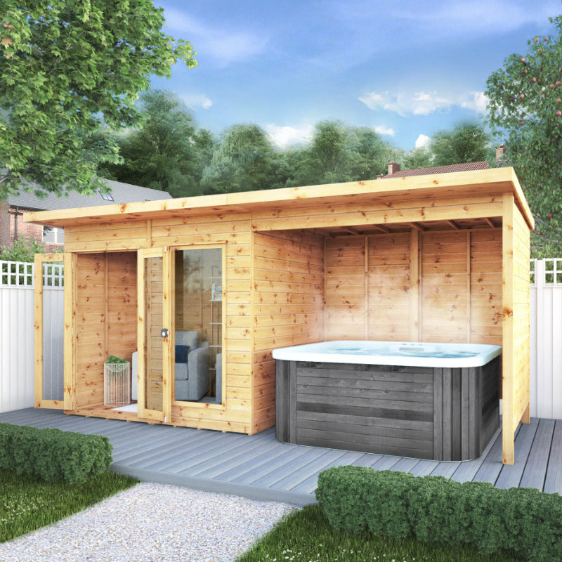 Adley 16' x 6' Honeybourne Summer House Plus Patio Area | Sheds.co.uk