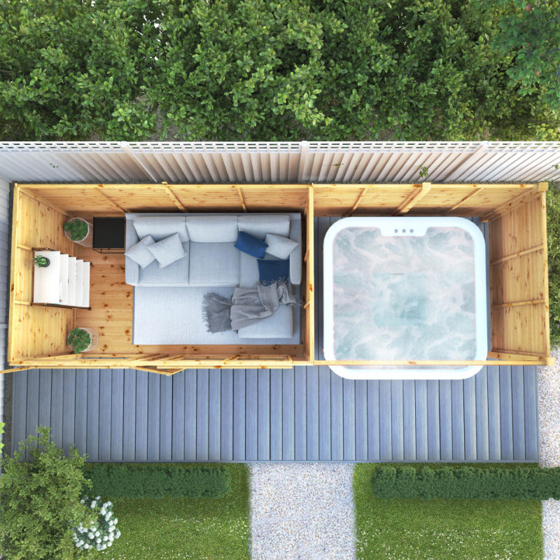 Adley 18' x 6' Honeybourne Summer House Plus Patio Area | Sheds.co.uk