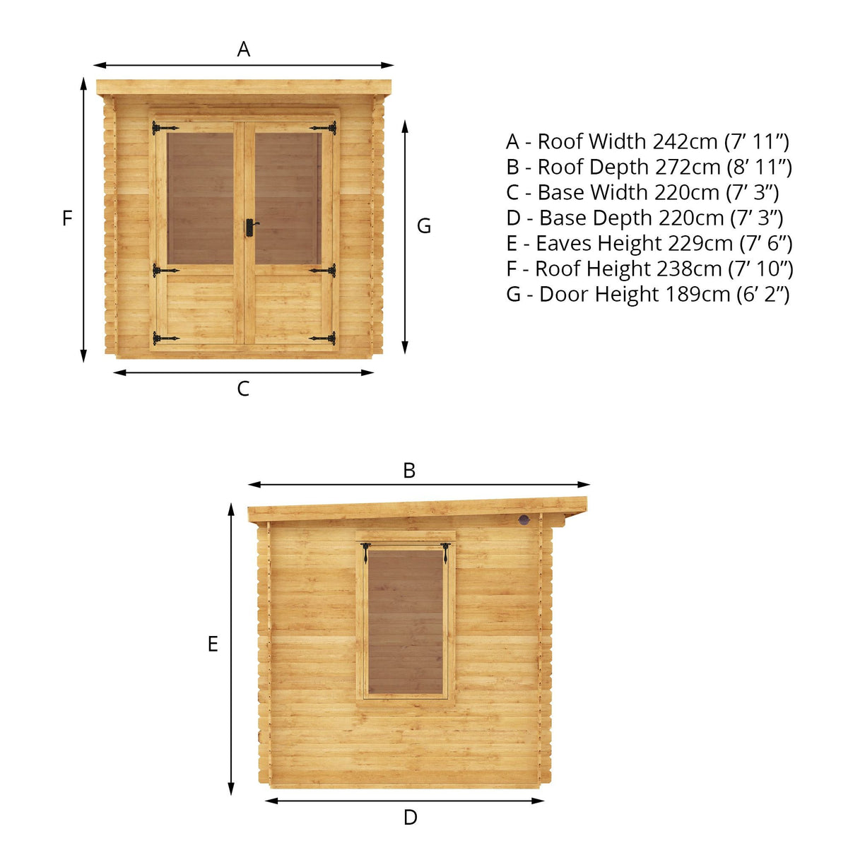 Adley 2.4m x 2.4m Hereford Log Cabin - 19mm | Sheds.co.uk