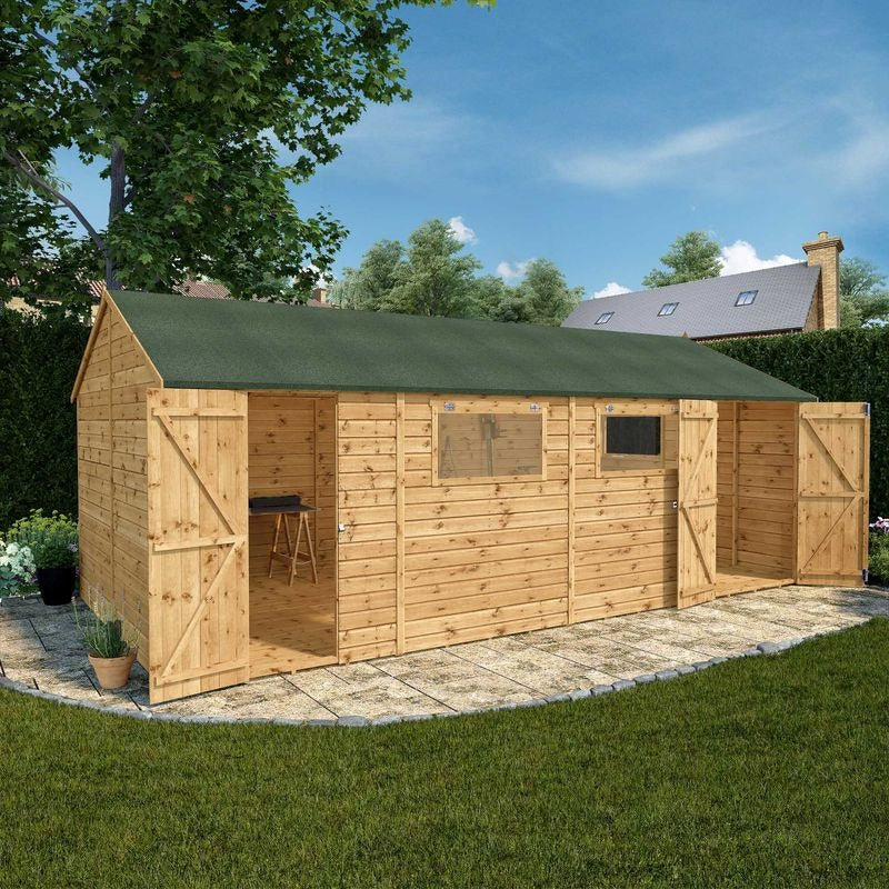 Adley 20' x 10' Premium Double Door Shiplap Modular Reverse Apex Workshop | Sheds.co.uk