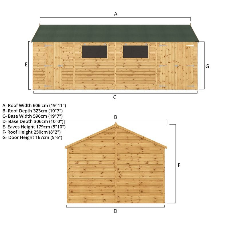 Adley 20' x 10' Premium Double Door Shiplap Modular Reverse Apex Workshop