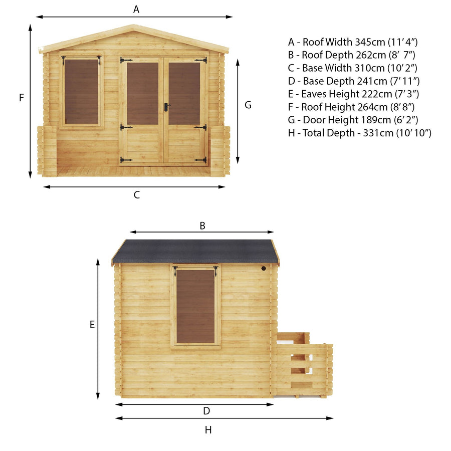 Adley 3.3m x 3.4m Newhaven Log Cabin with Veranda - 19mm