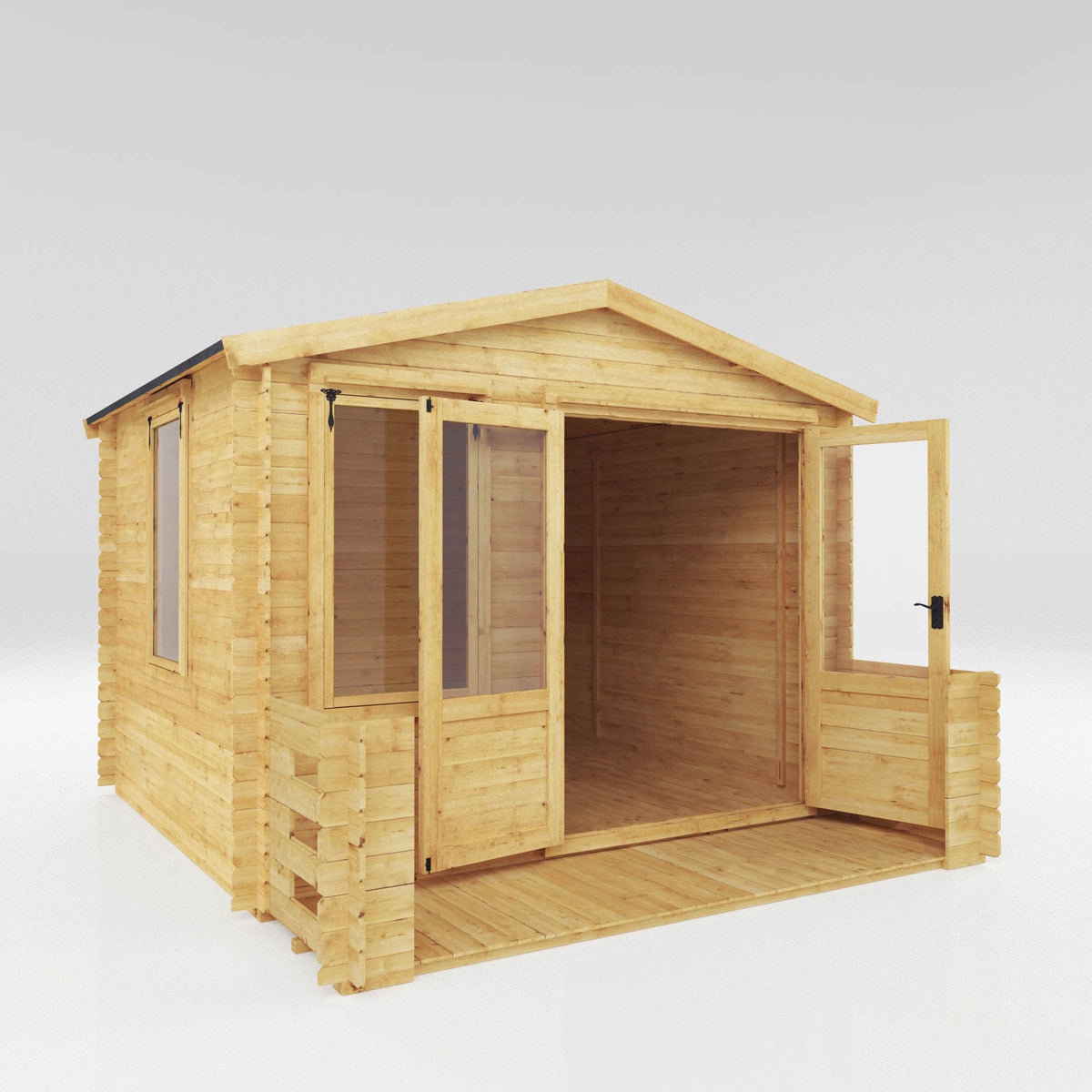 Adley 3.3m x 3.7m Newhaven Log Cabin with Veranda - 19mm | Sheds.co.uk