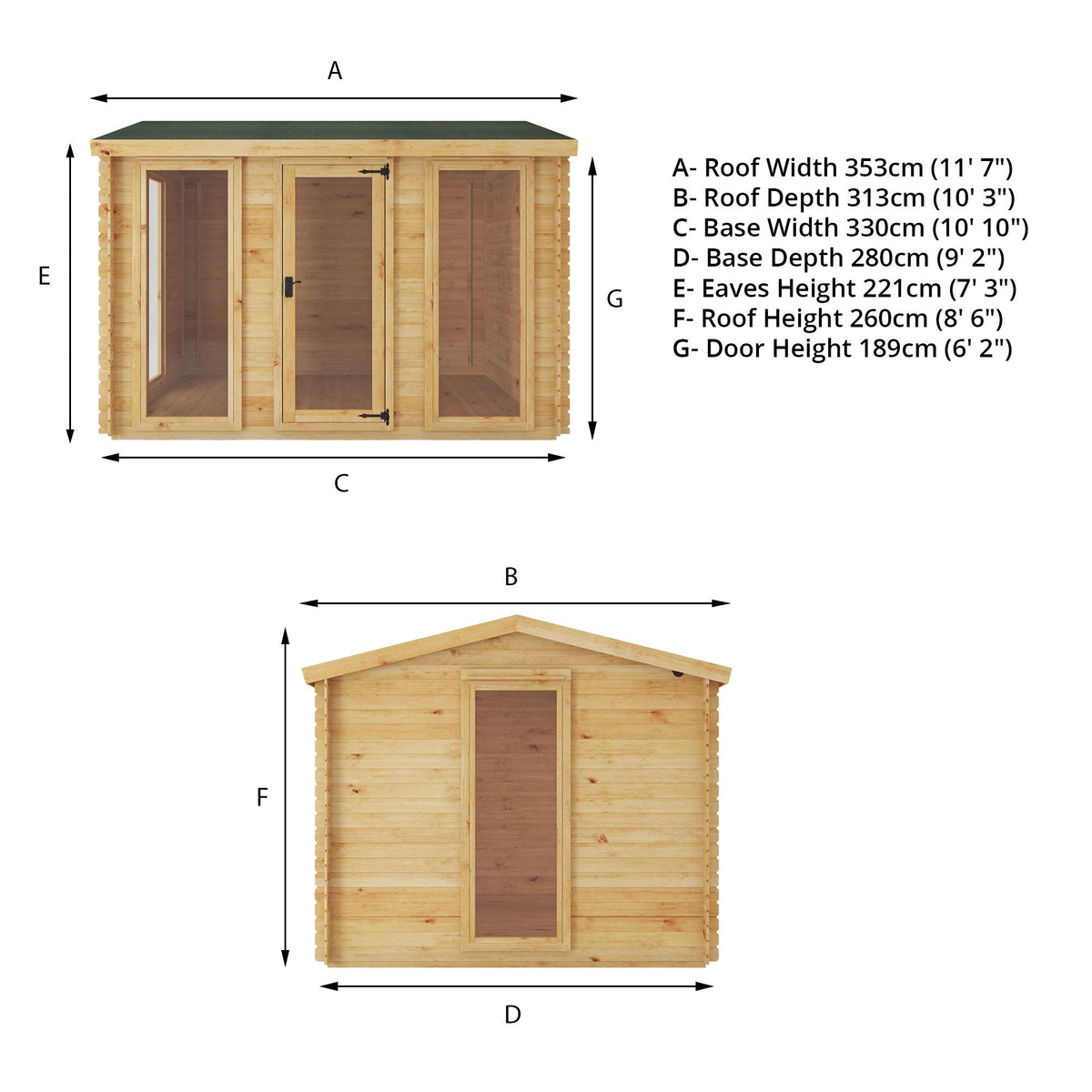 Adley 3.5m x 3m Dorset Log Cabin - 19mm | Sheds.co.uk