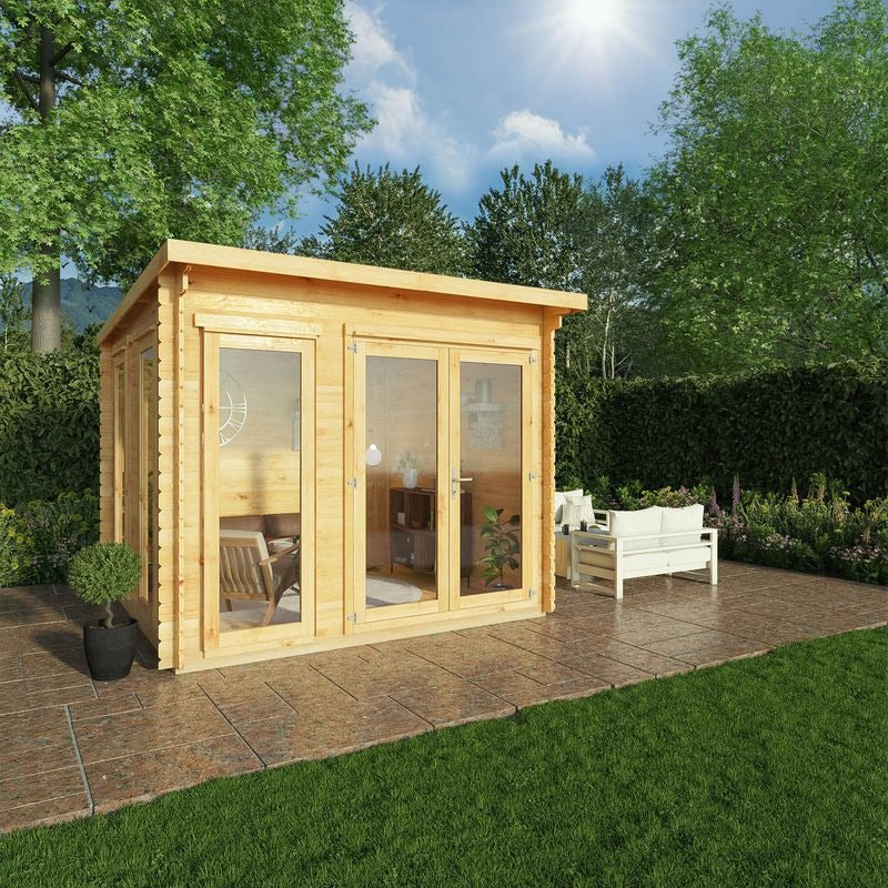 3m x 3m Alpha Pent Log Cabin 28mm