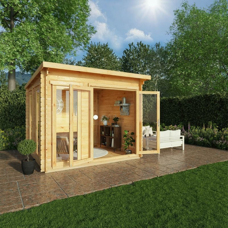 Adley 3m x 3m Alpha Pent Log Cabin - 28mm | Sheds.co.uk