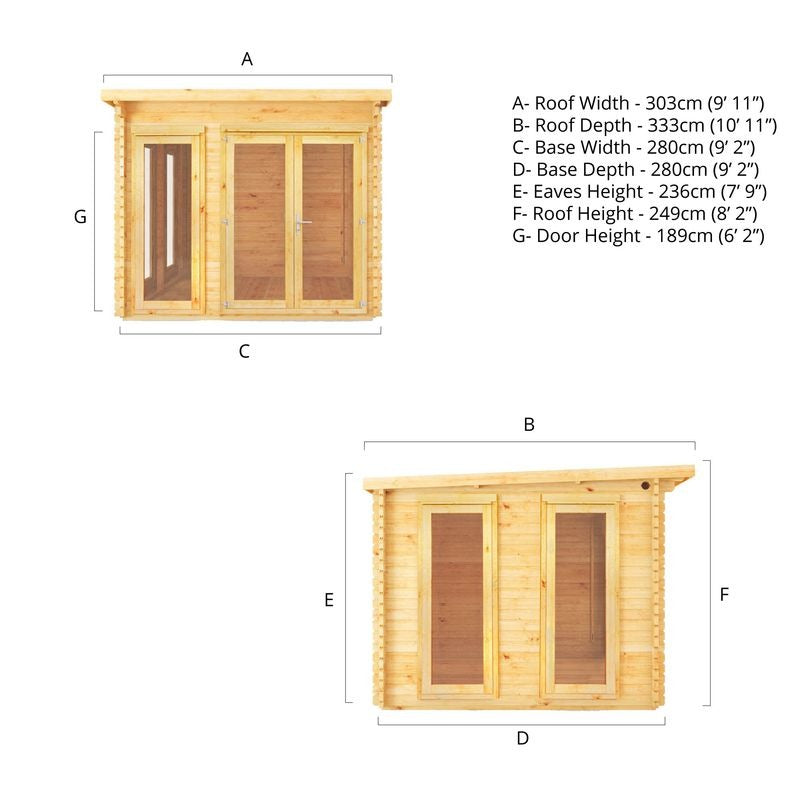 Adley 3m x 3m Alpha Pent Log Cabin - 44mm | Sheds.co.uk
