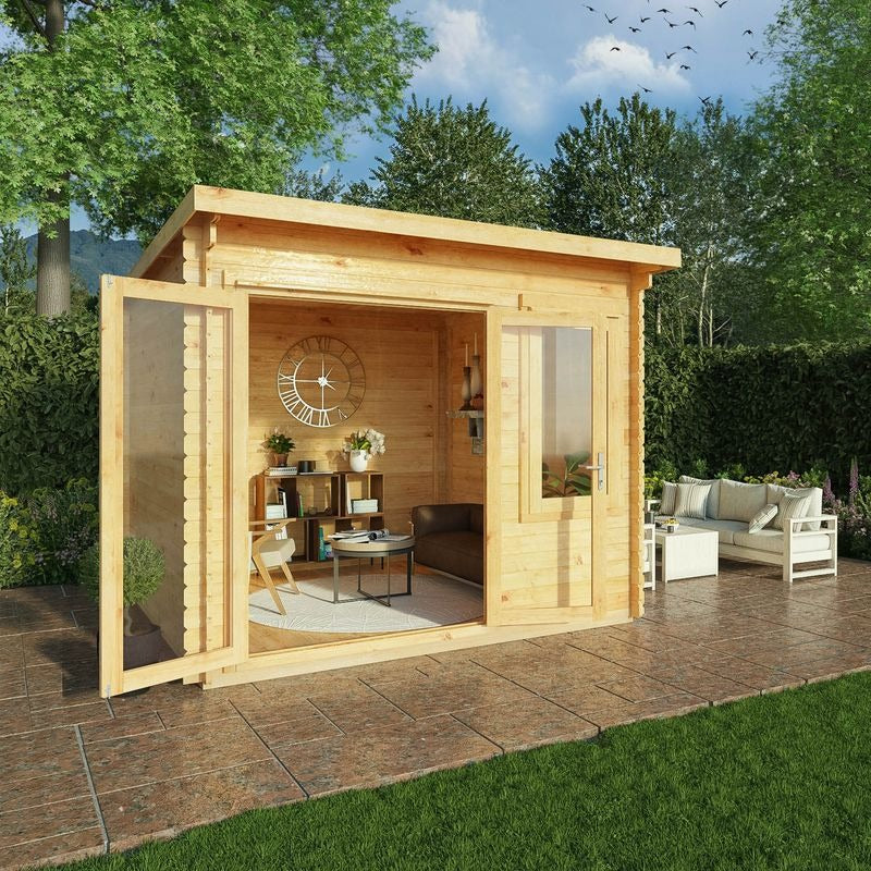 Adley 3m x 3m Quebec Pent Log Cabin - 28mm | Sheds.co.uk