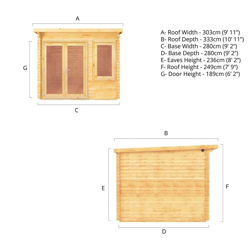 Adley 3m x 3m Quebec Pent Log Cabin - 28mm