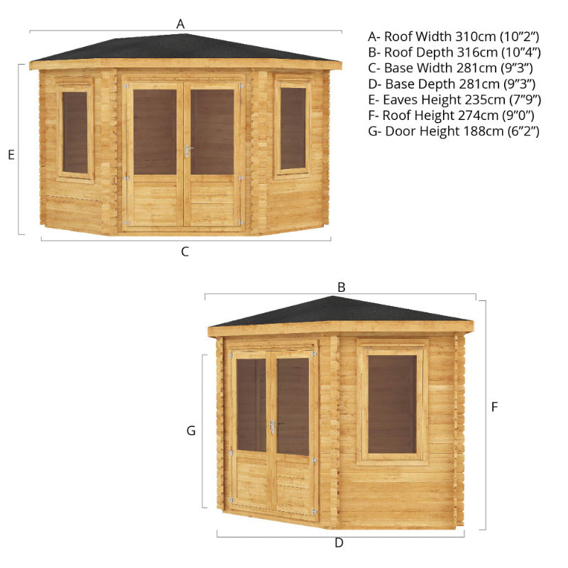 Adley 3m x 3m Somerset Corner Log Cabin - 28mm | Sheds.co.uk
