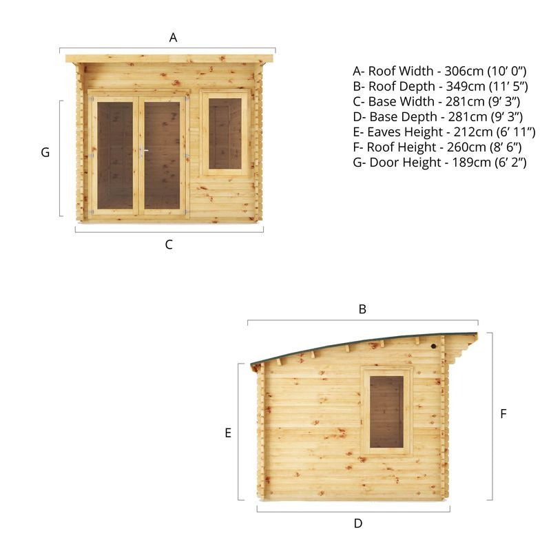 Adley 3m x 3m Taunton Log Cabin - 44mm