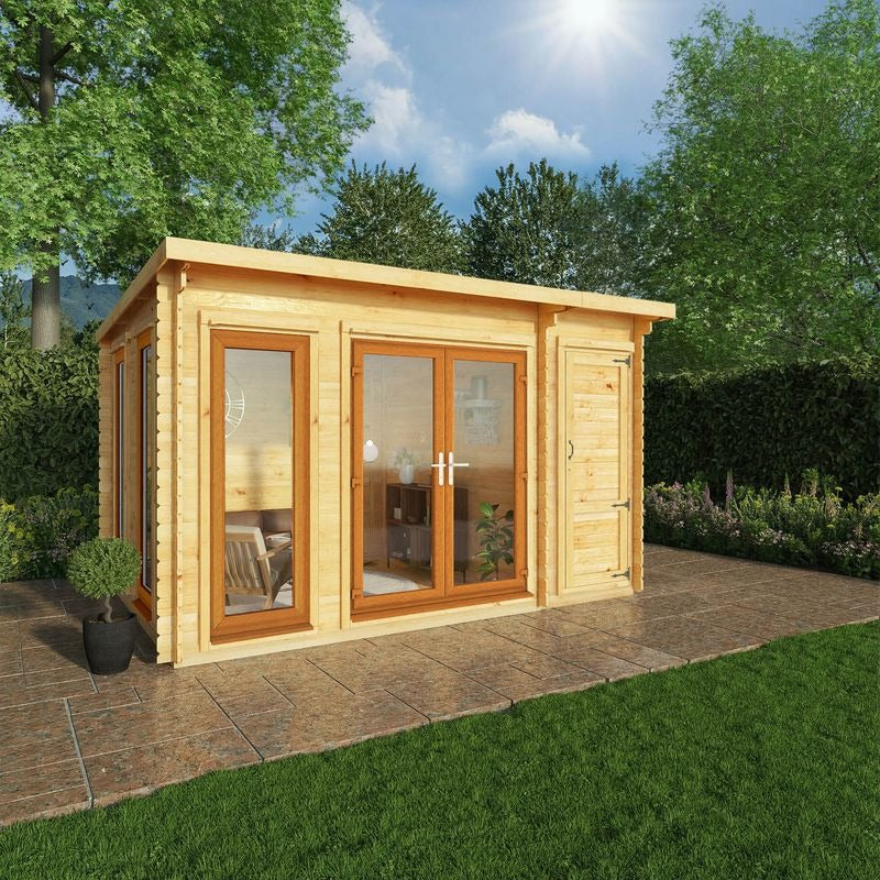 Adley 4.1m x 3m Alpha Pent Log Cabin With Side Shed - 44mm | Sheds.co.uk