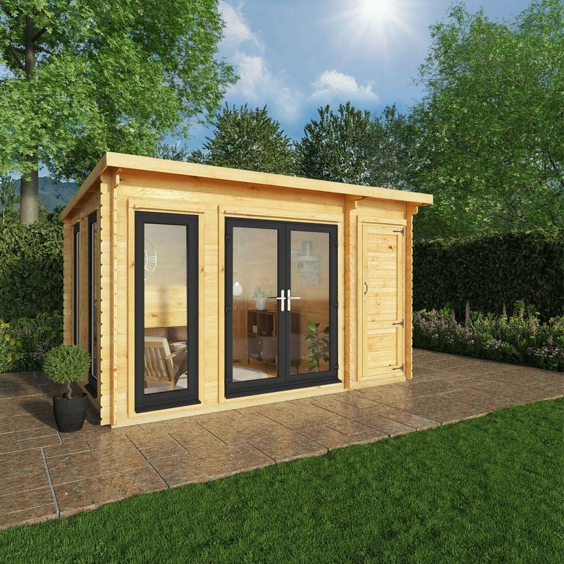Adley 4.1m x 3m Alpha Pent Log Cabin With Side Shed - 44mm | Sheds.co.uk