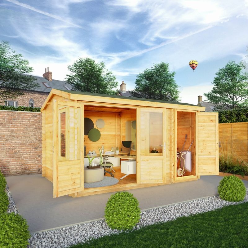 Adley 4.1m x 3m Delta Home Office Log Cabin With Side Shed - 28mm | Sheds.co.uk