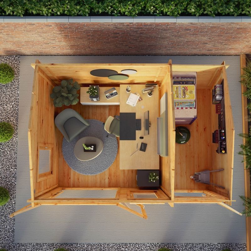 Adley 4.1m x 3m Delta Home Office Log Cabin With Side Shed - 28mm | Sheds.co.uk