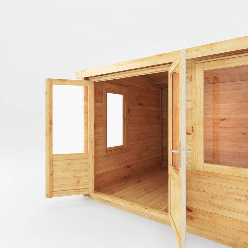 Adley 4.1m x 3m Delta Home Office Log Cabin With Side Shed - 28mm | Sheds.co.uk