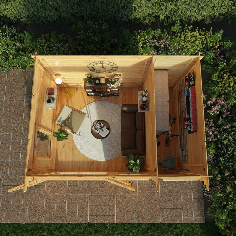 Adley 4.1m x 3m Hereford Log Cabin With Side Shed - 19mm | Sheds.co.uk