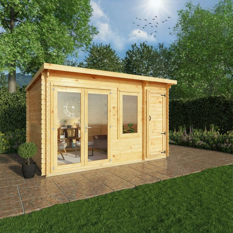 4.1m x 3m Quebec Pent Log Cabin Side Shed 28mm