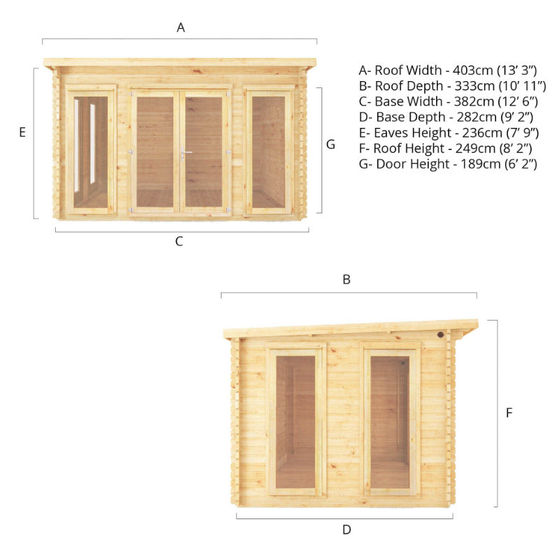 Adley 4m x 3m Alpha Pent Log Cabin - 28mm