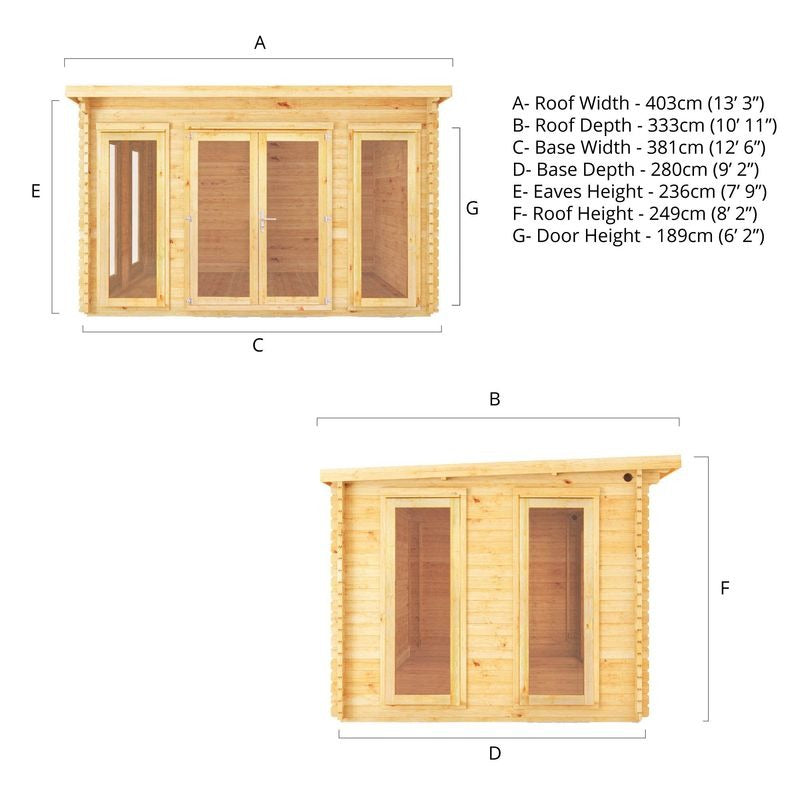 Adley 4m x 3m Alpha Pent Log Cabin - 44mm