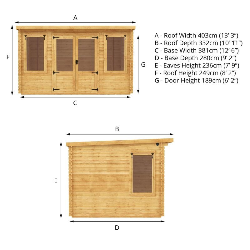 Adley 4m x 3m Hereford Log Cabin - 19mm