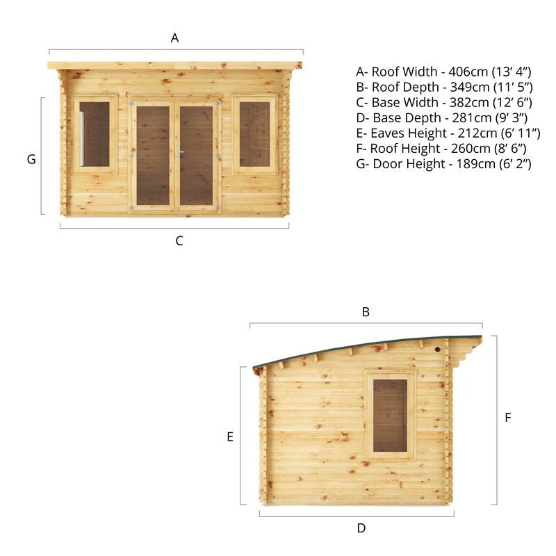 Adley 4m x 3m Taunton Log Cabin - 44mm