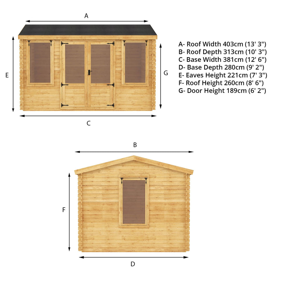 Adley 4m x 3m Westmorland Log Cabin - 19mm