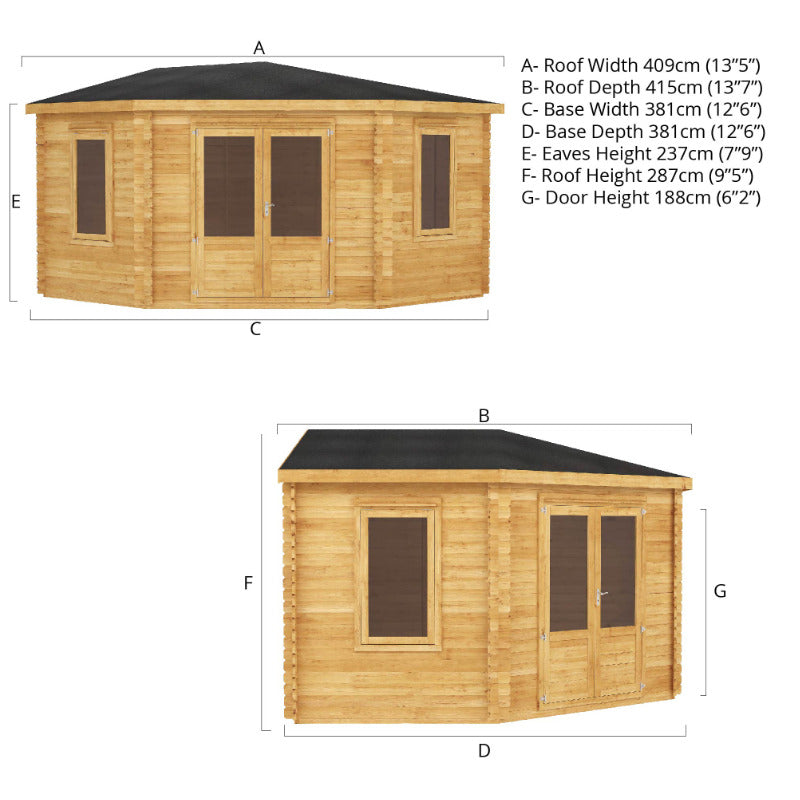 Adley 4m x 4m Somerset Corner Log Cabin - 28mm