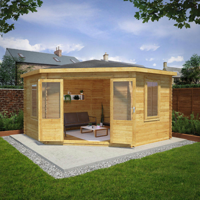 Adley 4m x 4m Somerset Corner Premium Log Cabin - 44mm | Sheds.co.uk