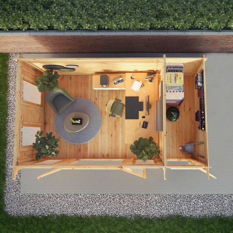 Adley 5.1m x 3m Alpha Pent Log Cabin With Side Shed - 28mm | Sheds.co.uk
